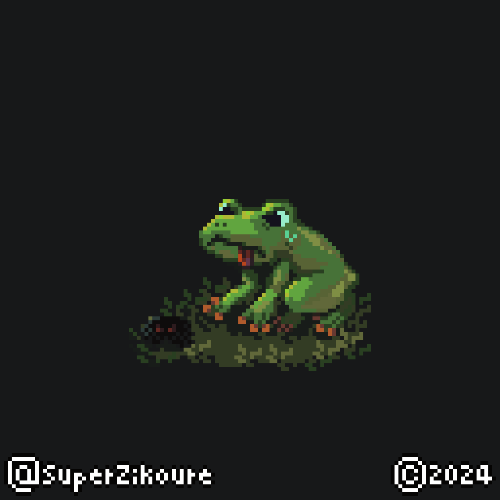 SuperZikoure's tweet photo. Spiders don't taste good 🕷️🐸

theme : spider

This is the last froggyfall drawing 😔
But don't worry, Frogbert will stay.
#pixelart #ドット絵 #froggyfall #froggyfall2024 https://t.co/D7CC8XyzbE