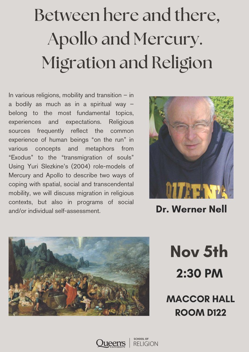 📷Between Here and There: Apollo and Mercury in Migration and Religion 📷
Join us on November 5th for a captivating talk by Dr. Werner Nell! 
📷 When: 2:30 PM
📷 Where: Maccor Hall, Room D122
#MigrationAndReligion