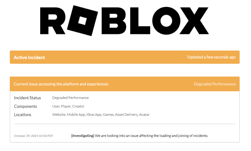 RblxTracker's tweet photo. Here is the official post from Roblox. #RobloxDown. https://t.co/YOEsYkgjX2