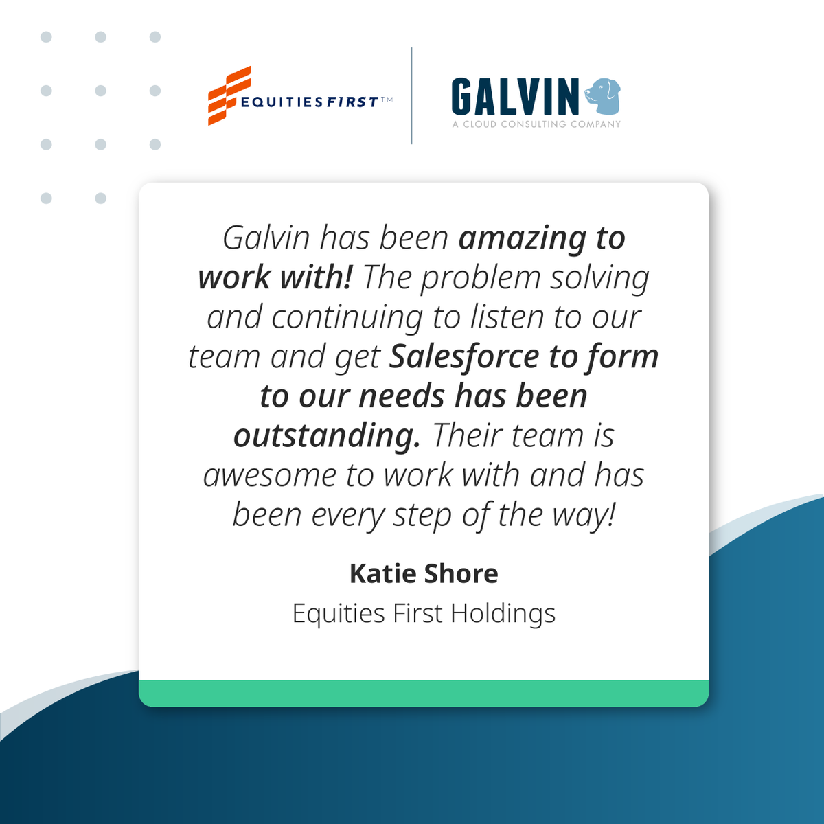 galvintech's tweet image. We&apos;re dedicated to delivering customized @salesforce solutions that perfectly align with your needs. A big thank you to @EquitiesFirst for your trust and kind words! Discover how we can enhance your Salesforce experience ➡️ bit.ly/48W9B1H #SalesforceNonprofit #nonprofit
