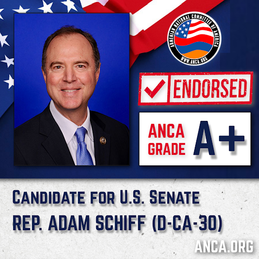The ANCA is proud to endorse @RepAdamSchiff / <a href="/AdamSchiff/">Adam Schiff</a> for the US Senate from California - and encourages Armenians and allies across the Golden State to cast their votes for him.