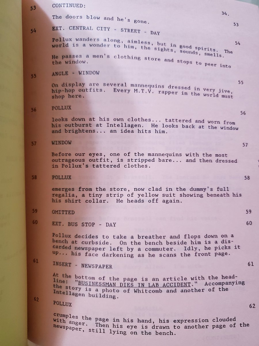 Isamu94604363's tweet image. Pollux was the closest we got to having Reverse Flash on #TheFlash90, and it was originally going to be even closer. This pink page of the script (from the revised first draft) references Pollux wearing a YELLOW suit under his jive, “MTV rapper” outfit he stole from Zag-Zag-Rag…