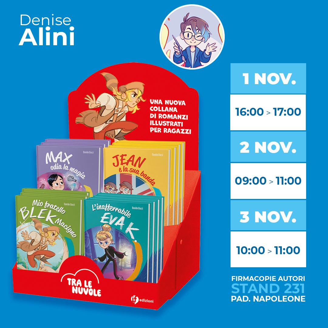 Denise Alini ti aspetta allo stand <a href="/ifedizioni/">If Edizioni</a> (NAP 231) per una dedica sul sedicesimo in regalo di "Tra Le Nuvole"!

Scopri la collana di romanzi illustrati "Tra Le Nuvole" ➡️ ifedizioni.com/it/tra-le-nuvo…

#DeniseAlini #LuccaComicsAndGames #TraLeNuvole #LuccaJunior