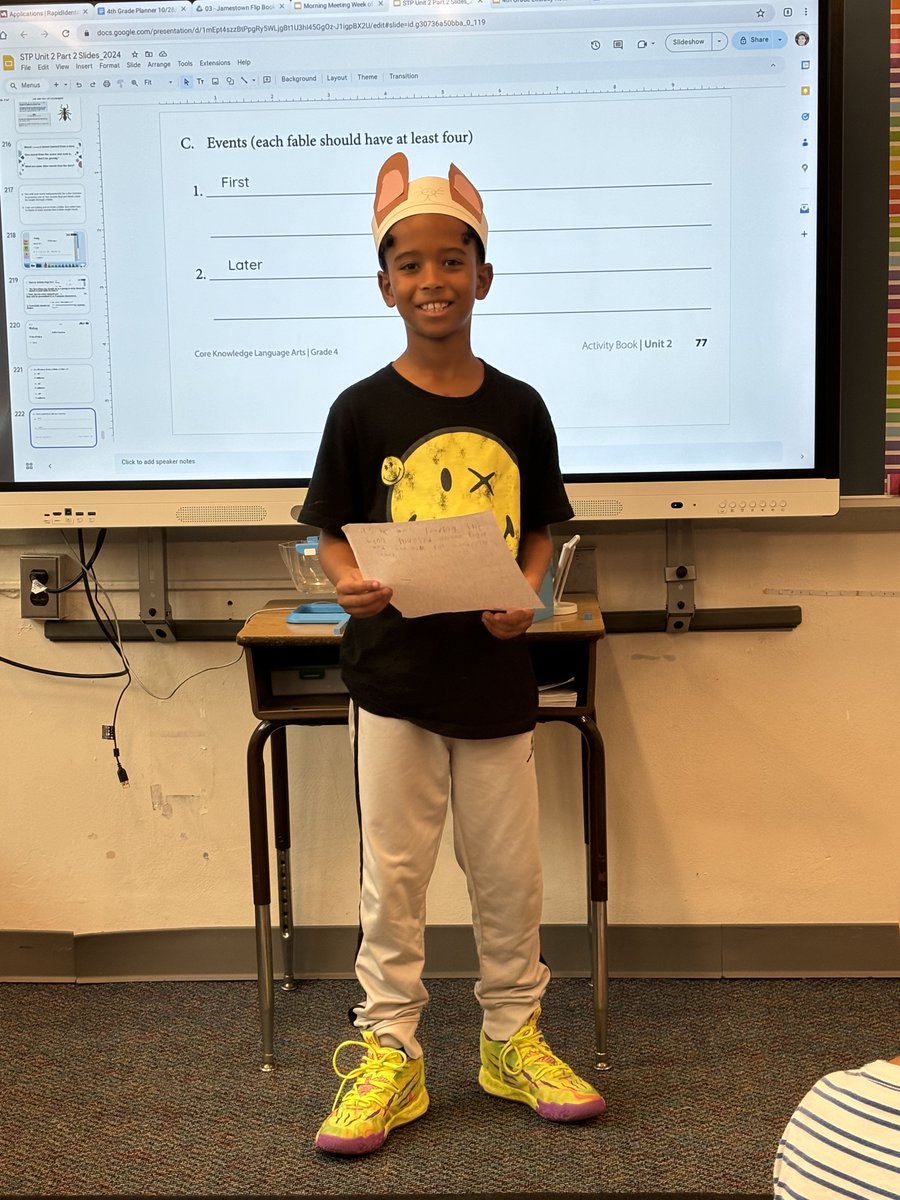 RandolphStars's tweet photo. As communicators, 4th graders shared their fables to wrap up @Amplify CKLA Unit 2 Part 2. @APSLiteracy #approachestolearning https://t.co/95Shj2EQQZ