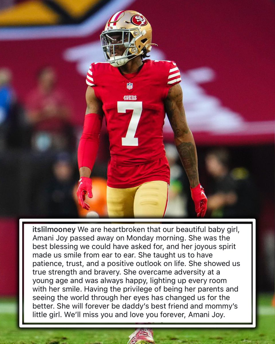 TheSFNiners's tweet photo. Devastating News: #49ers Charvarius Ward’s daughter has passed away

Sending prayers to him and his family 🙏 https://t.co/THcTcClc25