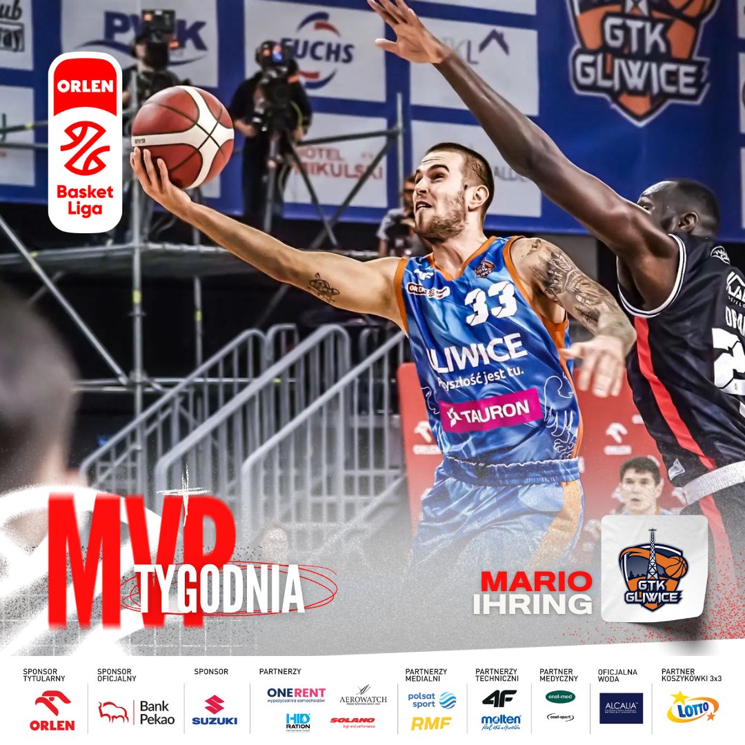 PLKpl's tweet photo. 👏 Mario Ihring z @GTKGliwice to MVP 4️⃣ tygodnia #ORLENBasketLiga 

WIĘCEJ ➡️ https://t.co/PhLeCE5YSj

@GrupaORLEN @BankPekaoSA @PolskaSuzuki #plkpl https://t.co/cwl5tO3GSN