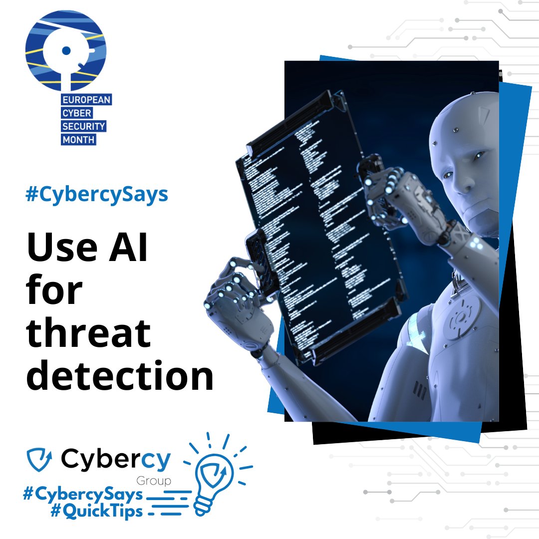 Another daily #QuickTip for #CyberSecMonth

#CybercySays you can use AI in your threat detection too - AI systems can see unusual patterns or behaviours and flag them for action. 

DM us to find out more!

#CyberSecurityMonth #FollowForMoreTips through the month