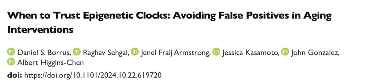 Raghav "RV" Sehgal (@rv_sehgal) on Twitter photo New day, new pre-print! And this has a rather exciting title "When to Trust Epigenetic Clocks: Avoiding False Positives in Aging Interventions"
This research was led by my amazing colleague <a href="/Dansb95/">Daniel Borrus</a> at the Albert Higgins-Chen lab at <a href="/YaleMed/">Yale School of Medicine</a> and <a href="/YaleCBB/">Yale CBB</a>, and I feel excited to New day, new pre-print! And this has a rather exciting title "When to Trust Epigenetic Clocks: Avoiding False Positives in Aging Interventions"
This research was led by my amazing colleague <a href="/Dansb95/">Daniel Borrus</a> at the Albert Higgins-Chen lab at <a href="/YaleMed/">Yale School of Medicine</a> and <a href="/YaleCBB/">Yale CBB</a>, and I feel excited to