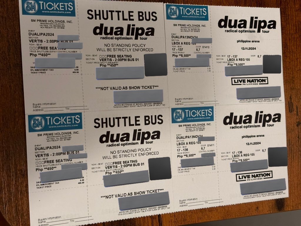 nyxie_plays's tweet photo. wts lfb fs

2 claimed adjacent Dua Lipa Radical Optimism Tour LBA Reg 105, row 17 seats 136-137 concert + shuttle tix for ₱8,950 each (claim vouchers included below for your reference)

if you will buy the 2 concert + shuttle tix, I can give them for ₱17k

rfs: vet bills https://t.co/Z5G4TGTHCz