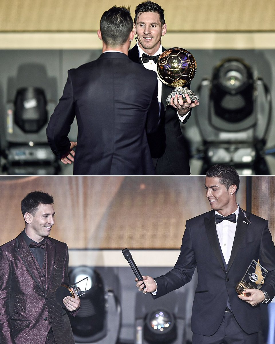 Cristiano Ronaldo and Lionel Messi supporting each other at football's most prestigious award show over the years 👏🏆

Respect!