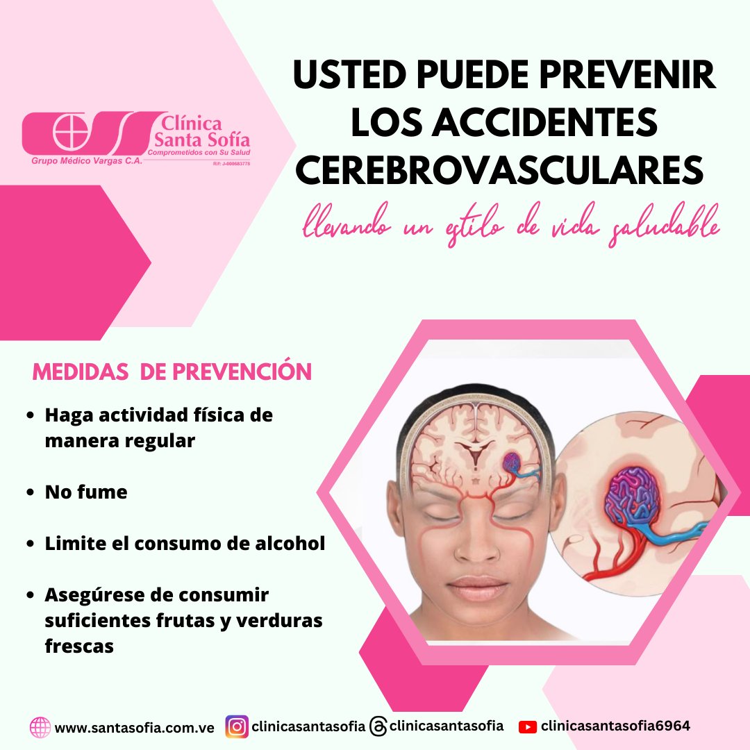 Muchos #acv se pueden prevenir a través de cambios de estilo de vida saludables.

Presta atención a las siguientes recomendaciones:

-Mantenga un peso corporal ideal

-Haga actividad física al menos 30 minutos al día

-Dejar de fumar es clave 

Comprometidos Con Su Salud