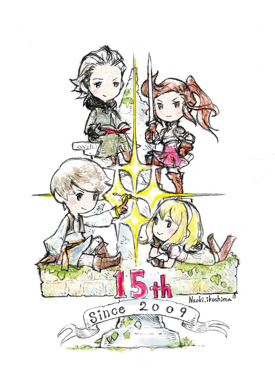 FinalFantasy's tweet photo. Final Fantasy: The 4 Heroes of Light celebrates its 15th anniversary today!

We're celebrating with an amazing illustration from Naoki Ikushima, and a special message from producer Tomoya Asano: https://t.co/e8jNIymit4 https://t.co/rlsN5nfjwN