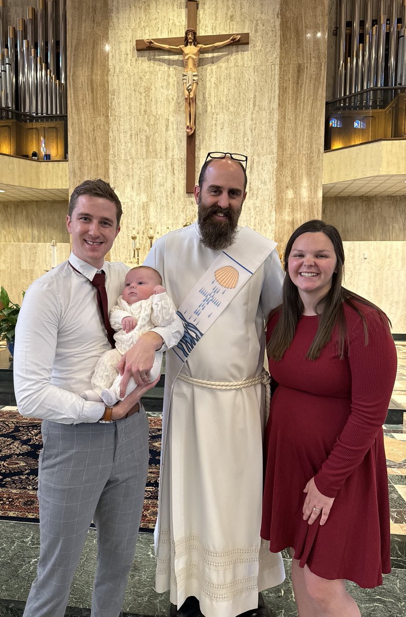 Matthew James Suiter received the Sacrament of Baptism on Sunday, October 27. Pictured with his parents Kevin &amp; Brittany Suiter and Deacon Bob.