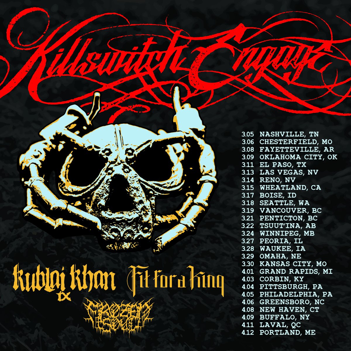 Killswitch Engage (@kseofficial) on Twitter photo We are bringing the heavy to North America in 2025 with our friends in <a href="/KublaiKhanTX/">Kublai Khan TX</a>, <a href="/fitforaking/">Fit For A King</a> and <a href="/Frozensoultx/">Frozen Soul</a>! Limited VIP meet and greet presale today 12pm ET - visit killswitchengage.com and use code KSE2024. General public onsale FRIDAY 11/1 10am local time! We are bringing the heavy to North America in 2025 with our friends in <a href="/KublaiKhanTX/">Kublai Khan TX</a>, <a href="/fitforaking/">Fit For A King</a> and <a href="/Frozensoultx/">Frozen Soul</a>! Limited VIP meet and greet presale today 12pm ET - visit killswitchengage.com and use code KSE2024. General public onsale FRIDAY 11/1 10am local time!