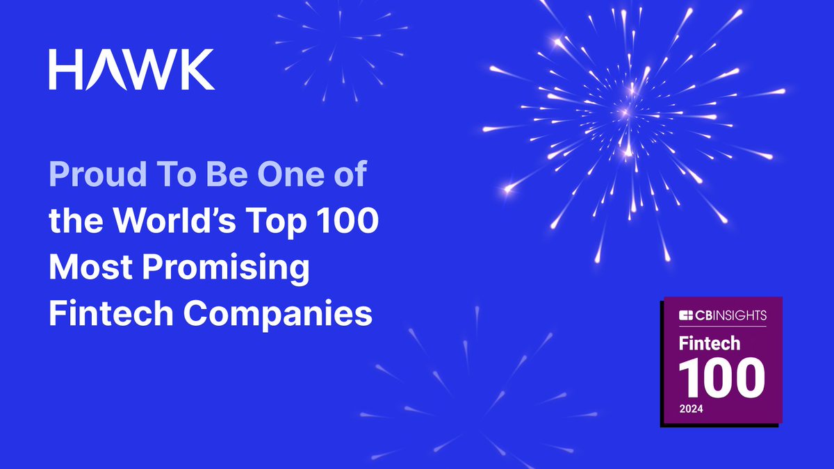 Hawk (@hawk_ai_tech) on Twitter photo We're proud to share that Hawk has been recognized by <a href="/CBinsights/">CB Insights</a> as one of the world's top 100 most promising fintech companies.
The list highlights the stand-out firms that are deploying AI solutions and other innovations in financial services.
cbi.team/3Un9kQJ We're proud to share that Hawk has been recognized by <a href="/CBinsights/">CB Insights</a> as one of the world's top 100 most promising fintech companies.
The list highlights the stand-out firms that are deploying AI solutions and other innovations in financial services.
cbi.team/3Un9kQJ