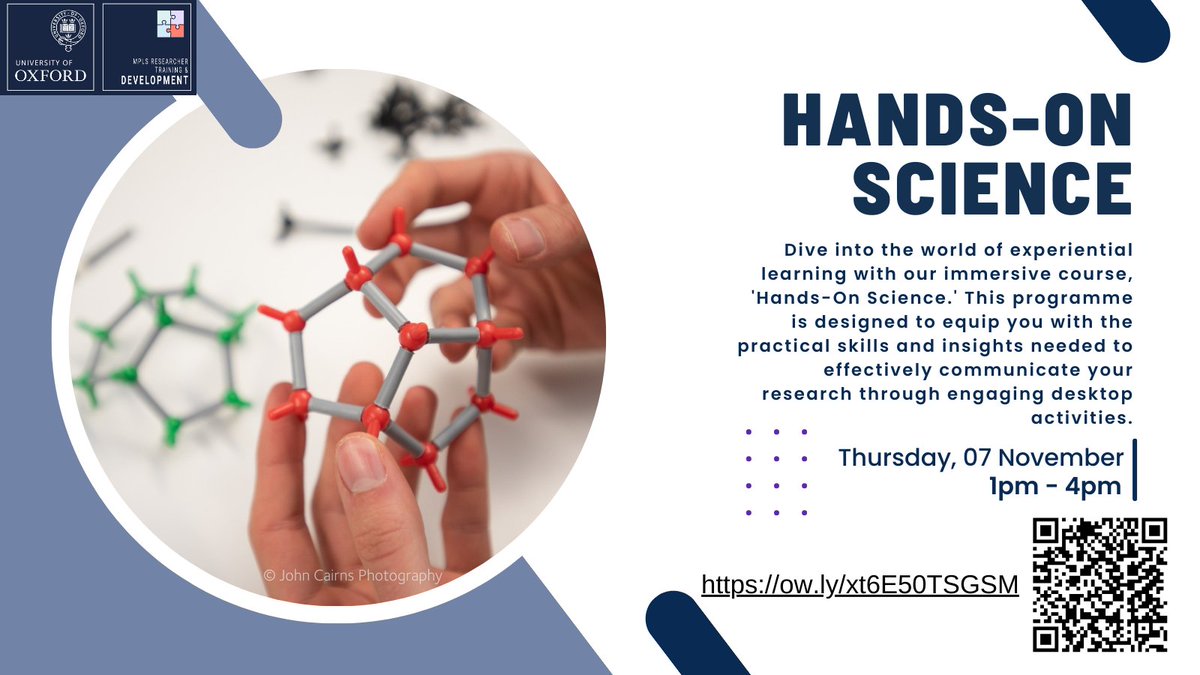 mplsoxford's tweet photo. Join our immersive Hands-On Science Engagement course designed to equip DPhil students and research staff with practical skills for communicating research through interactive desktop activities.
📅 7th Nov, 13.00- 16.00. In-person.
🔗https://t.co/TpP2t5HZ01 https://t.co/cX9uAYvJ9W