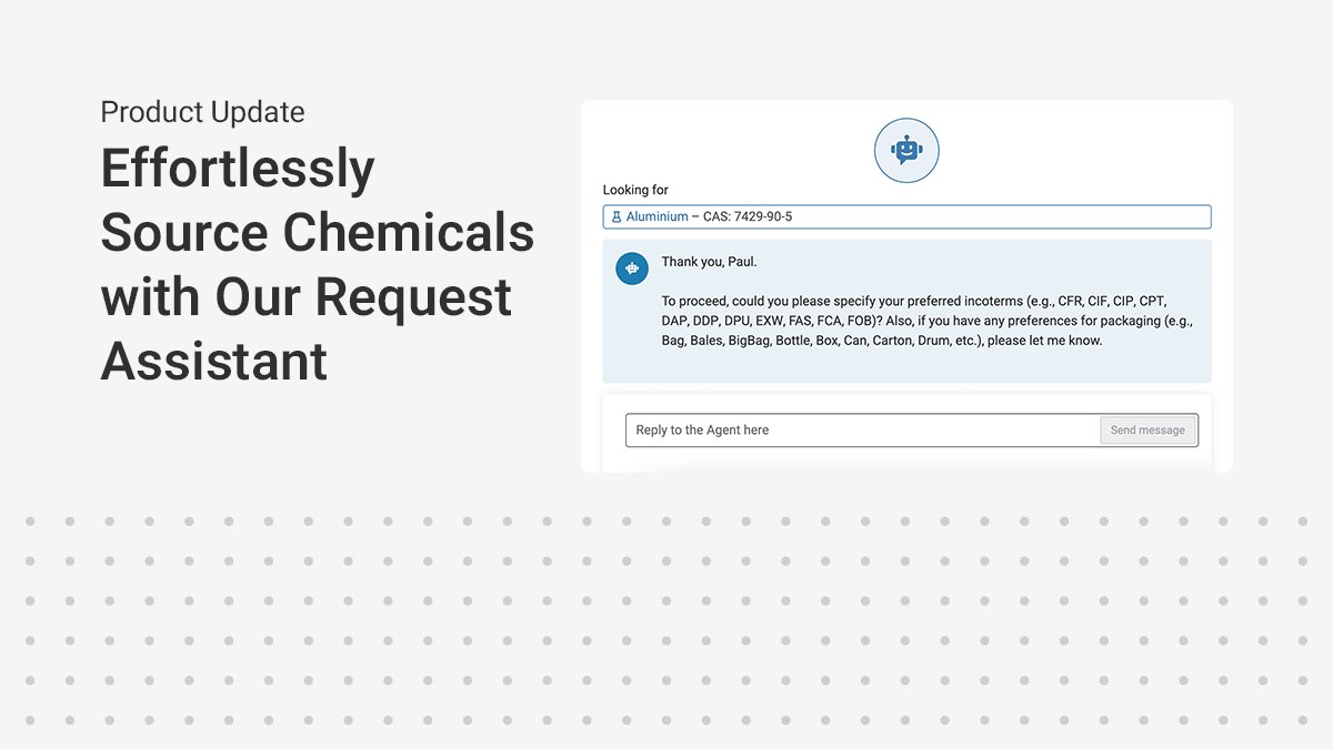 Enhance your sourcing strategy with our Request Assistant. Built for efficiency and tailored to the unique demands of the chemical industry. Start streamlining your Supplier requests today! 
Click here to get started: bit.ly/4fczVrA

#CheMondis #DigitalInnovation