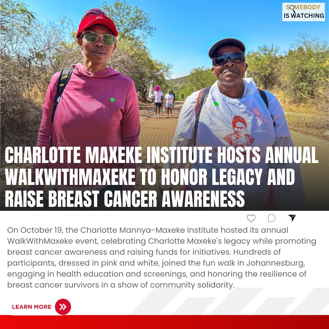 siwnews's tweet photo. [READ] @CharlotteMaceke Institute Hosts Annual WalkWithMaxeke to Honor Legacy and Raise Breast Cancer Awareness. @CmMannya @HealthZA @GautengProvince #WalkWithMaxeke #BreastCancerAwareness #CMMI #siwnews 
Full Article: https://t.co/4GNr50HHXm https://t.co/ZjiYLFKvIP
