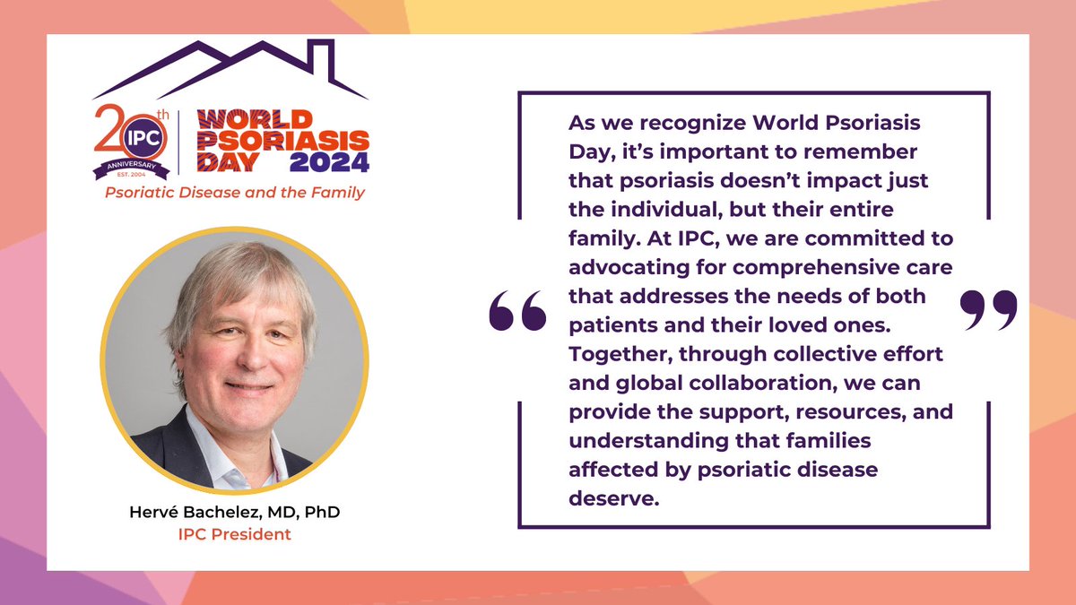 Today is #WorldPsoriasisDay – #IPCPresident Hervé Bachelez reflects on what this year's theme, "Psoriatic Disease and the Family," means and how #IPC is committed to advocating for those affected by psoriasis.

#PsoriaticDiseaseAndFamily #WorldPsoriasisDay2024 #PsoriaticFamily
