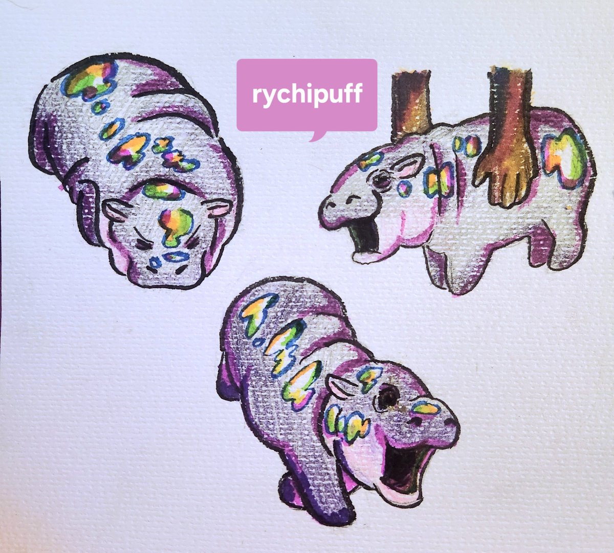 rychipuff's tweet photo. Moo deng! I made a few paper costumes for her aswell :D happy Halloween! #Moodeng #BOODENG #hippo #traditionalart #art #Halloween https://t.co/33DUCp8sSy