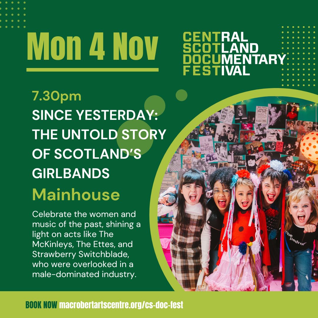 #CSDF24 wraps up with Since Yesterday.
Discover the legacy of The Ettes, Sunset Gun &amp; more—pioneers who shaped Scotland's music scene.

🎥Since Yesterday: The Untold Story of Scotland’s Girl Bands 
📆Mon 4 Nov, 7:30 pm
🎟Tickets [from £4.50] via: bit.ly/3SO3cAc