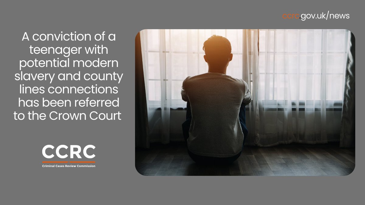 ccrcupdate's tweet photo. NEWS: A case with potential modern slavery and county lines connections has been sent by the CCRC to the Crown Court for review.

Read more: https://t.co/qN5CZdyqwI

#conviction #criminaljustice #crowncourt #appeal https://t.co/fmm0JKS5nt