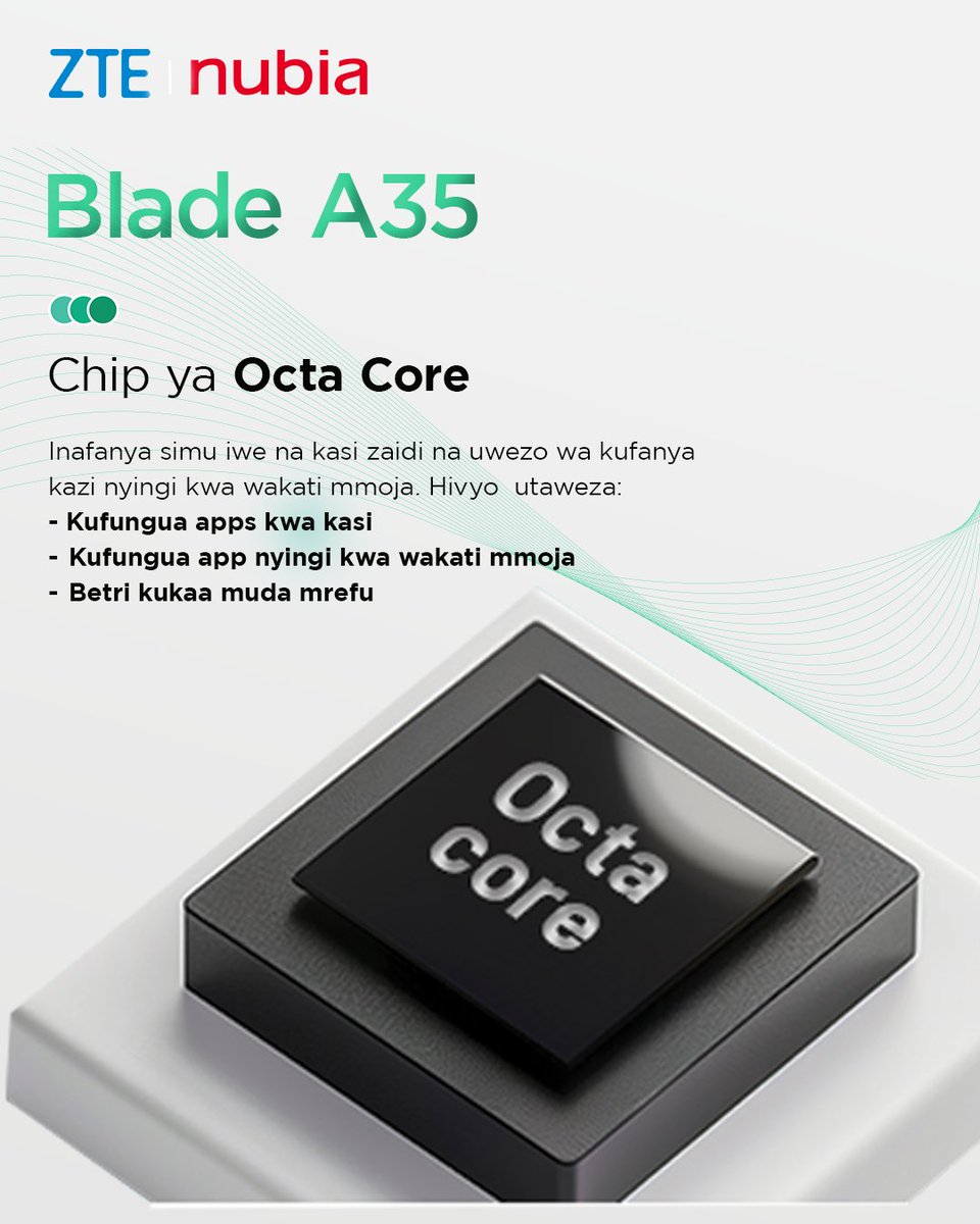 ZTE_Tanzania's tweet image. More power, more possibilities! Thanks to our octa-core chip, enjoy the smoothest experience on every swipe, tap, and app. Discover A35 unbeatable performance!
#ZTETanzania
#BetterForAll
