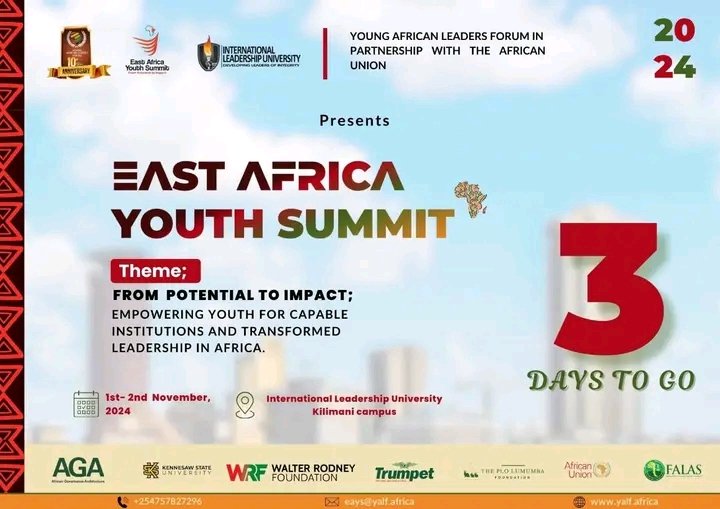 NorbethSixbert's tweet image. It's only 3 days to go to our East Africa Youth Summit, which will be held in Nairobi, Kenya. Get ready! #YALF10Years #TheAfricaWeWant #EAYS2024