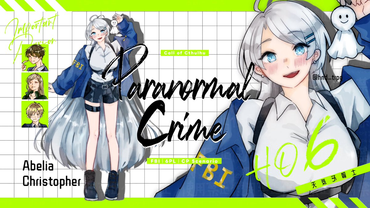 hnd_trpg's tweet photo. ▫️ Paranormal Crime
·

HO6  /
天気予報士
Abelia・Christopher(アベリア・クリストファー)

·
念願のパラクラ！頑張るぞ～☀️
スペシャルなディスプレイは30さん( #30oo00 ) https://t.co/5uLqD93iXm