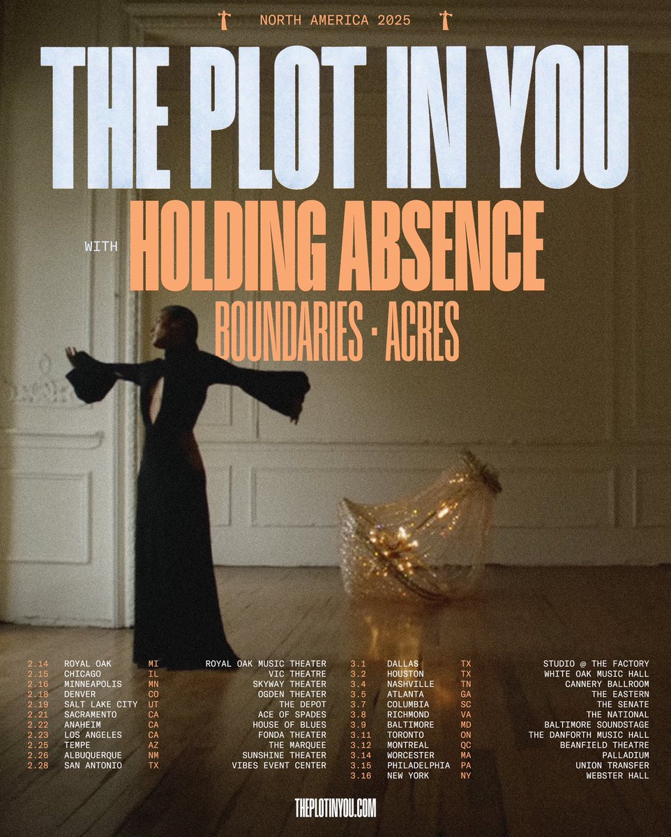Boundaries (@boundariesct) on Twitter photo North America — we’ll see you at the top of next year supporting <a href="/ThePlotInYou/">The Plot In You</a> alongside <a href="/HoldingAbsence/">Holding Absence</a> and <a href="/acresuk/">Acres</a> . Tickets are on sale this Friday, November 1st at 10AM local time. North America — we’ll see you at the top of next year supporting <a href="/ThePlotInYou/">The Plot In You</a> alongside <a href="/HoldingAbsence/">Holding Absence</a> and <a href="/acresuk/">Acres</a> . Tickets are on sale this Friday, November 1st at 10AM local time.
