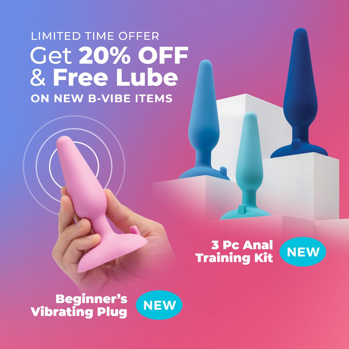 We've just launched two fantastic toys for 🍑 beginners: The Beginner Plug and 3pc Anal Training Kit. To celebrate the launch, we're offering a 20% discount on both! ✨✨✨

bvibe.com