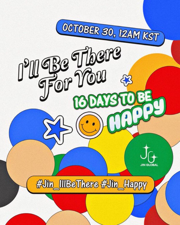 theJINPRlNT's tweet photo. We only have 16 days left before the release of #JIN's solo album "Happy." 

Join us for our trending event! 

ILL BE THERE FOR YOU
16 DAYS TO BE HAPPY
#Jin_IllBeThere #Jin_Happy https://t.co/NJsKO3jfmg