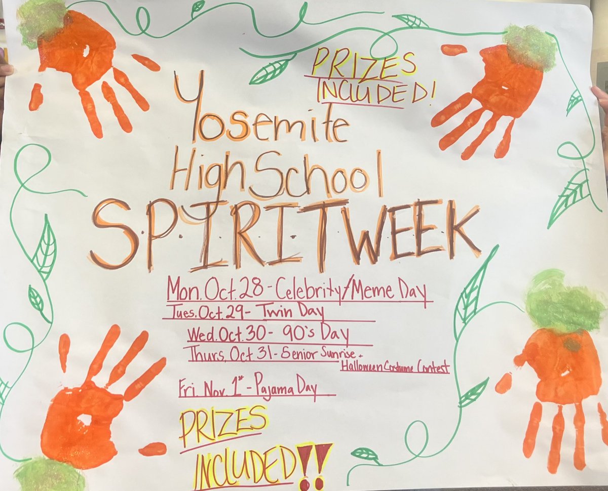 ✨ Spirit Week is here! ✨

📅 Mon, Oct 28 - Celebrity/Meme Day

📅 Tues, Oct 29 - Twin Day 

📅 Wed, Oct 30 - 90’s Day

📅 Thurs, Oct 31 - Halloween Costume Contest and Senior Sunrises! 

📅 Fri, Nov 1 - Pajama Day 

🎉 Go Dragons! 🐉