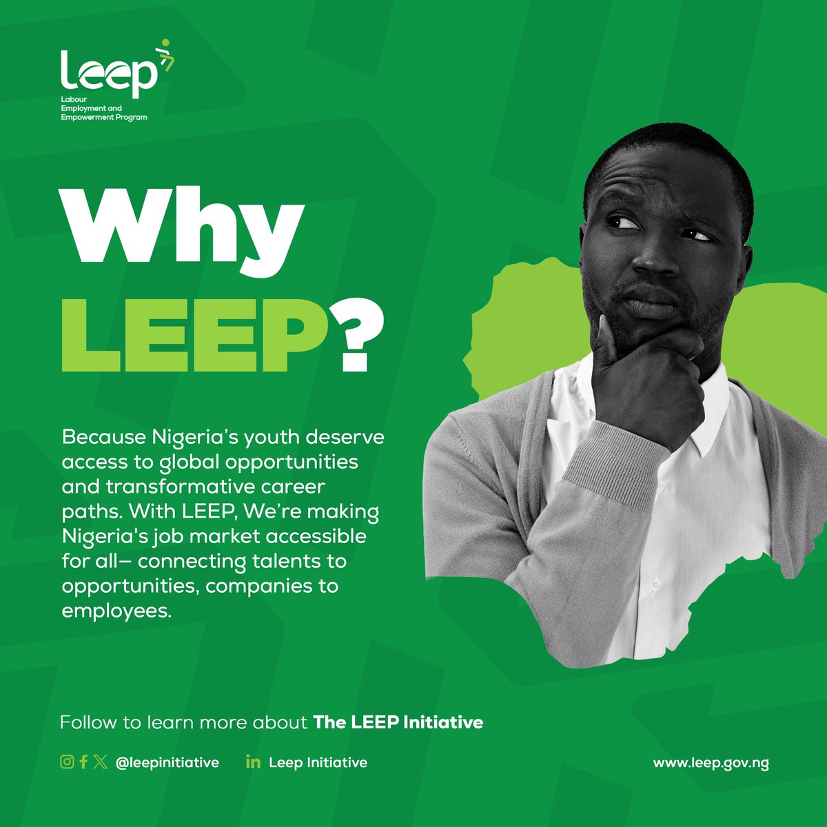 LEEPinitiative's tweet photo. Nigerian youths deserve more opportunities, and LEEP stands as the vital link to a thriving job market.

Want to know more about the LEEP initiative? Follow us.
#LEEPinitiative
#TakeaLEEP https://t.co/x1K3lWkans