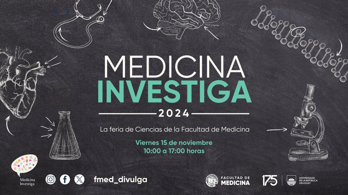 👩‍🔬 ¡Se viene Medicina Investiga, la feria de Ciencias de <a href="/fmedoficial/">fmedoficial</a>!

🙌 Vení a conocer los trabajos de más de 80 investigadores e investigadoras en los stands, actividades, charlas y audiovisuales.

🗓️15/11
⏰10 a 17h
📍<a href="/fmedoficial/">fmedoficial</a> y cercanías

➕info: udelar.edu.uy/portal/2024/10…