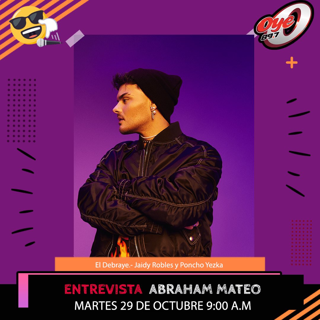 ¡No te pierdas la entrevista con  <a href="/AbrahamMateo/">Abraham Mateo</a> en #Oye897fm! 🎶😎 Sintonía #Oye y disfruta de nuestro Instagram live 🙌 

¿Qué te gustaría preguntarle? 

#Oye897fm