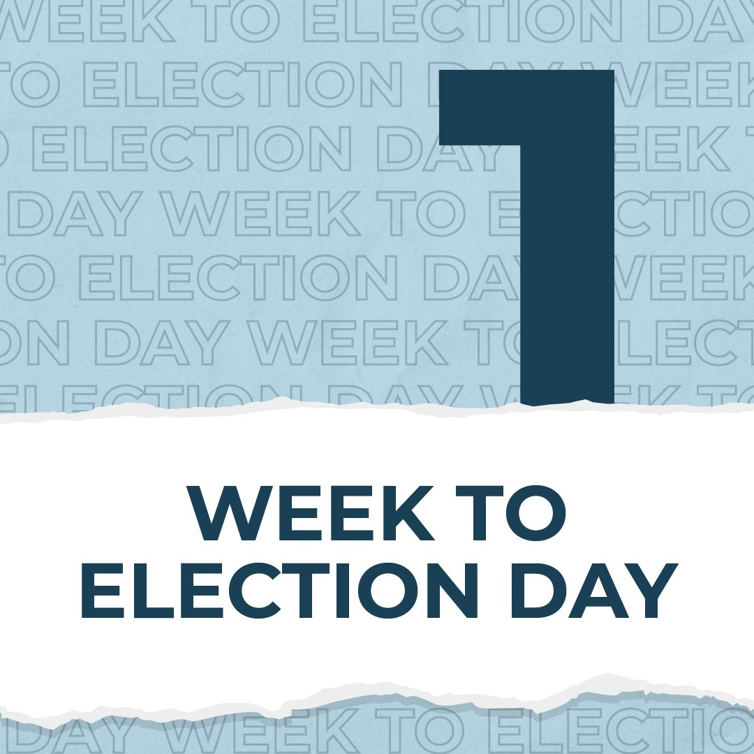 We are just 1 Week away from one of the most important elections of our lifetimes. Remember that your vote is your voice and will determine our future.

Make your plan to vote for <a href="/KamalaHarris/">Kamala Harris</a>, <a href="/SherrodBrown/">Sherrod Brown</a>, Yes on Issue 1 and more!

➡️ bit.ly/40k5J9B