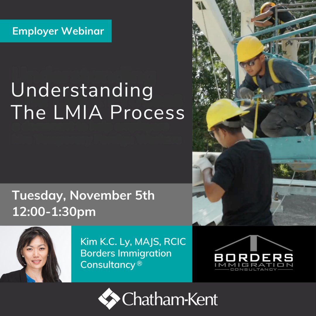 CKWorkforce's tweet image. Are you looking to hire and retain foreign talent? Join Kim K.C. Ly, principal from Borders Immigration Consultancy, for the Understanding the LMIA Process webinar.

Date: November 5, 2024
Time: 12:00 PM – 1:30 PM

How to register: eventbrite.ca/e/understandin…