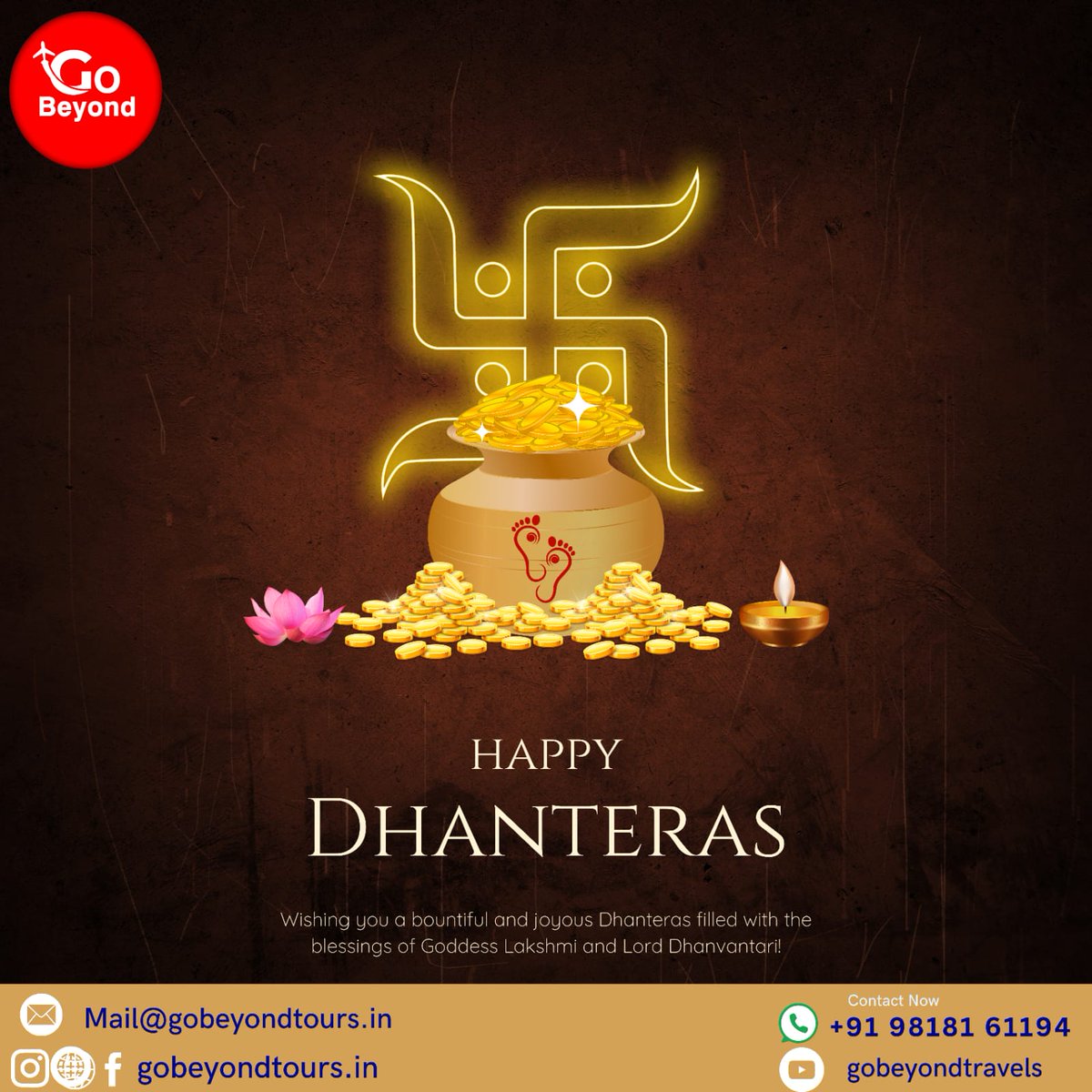 gobeyondtour's tweet photo. Wishing all very happy & prosperous Dhan Treyodashi!
Be fit & #gobeyond with #gobeyondtours #dhanteras #DhanterasWishes #धनतेरस @IndiainNewYork @IndiaUNNewYork @EU_in_India @KeralaTourism @IndiainIreland @AkhileshIFS @IndiainUK @IndiainDenmark @cgidubai @CGIPerth @Utsav_Tourism https://t.co/ElQZJBqAyr