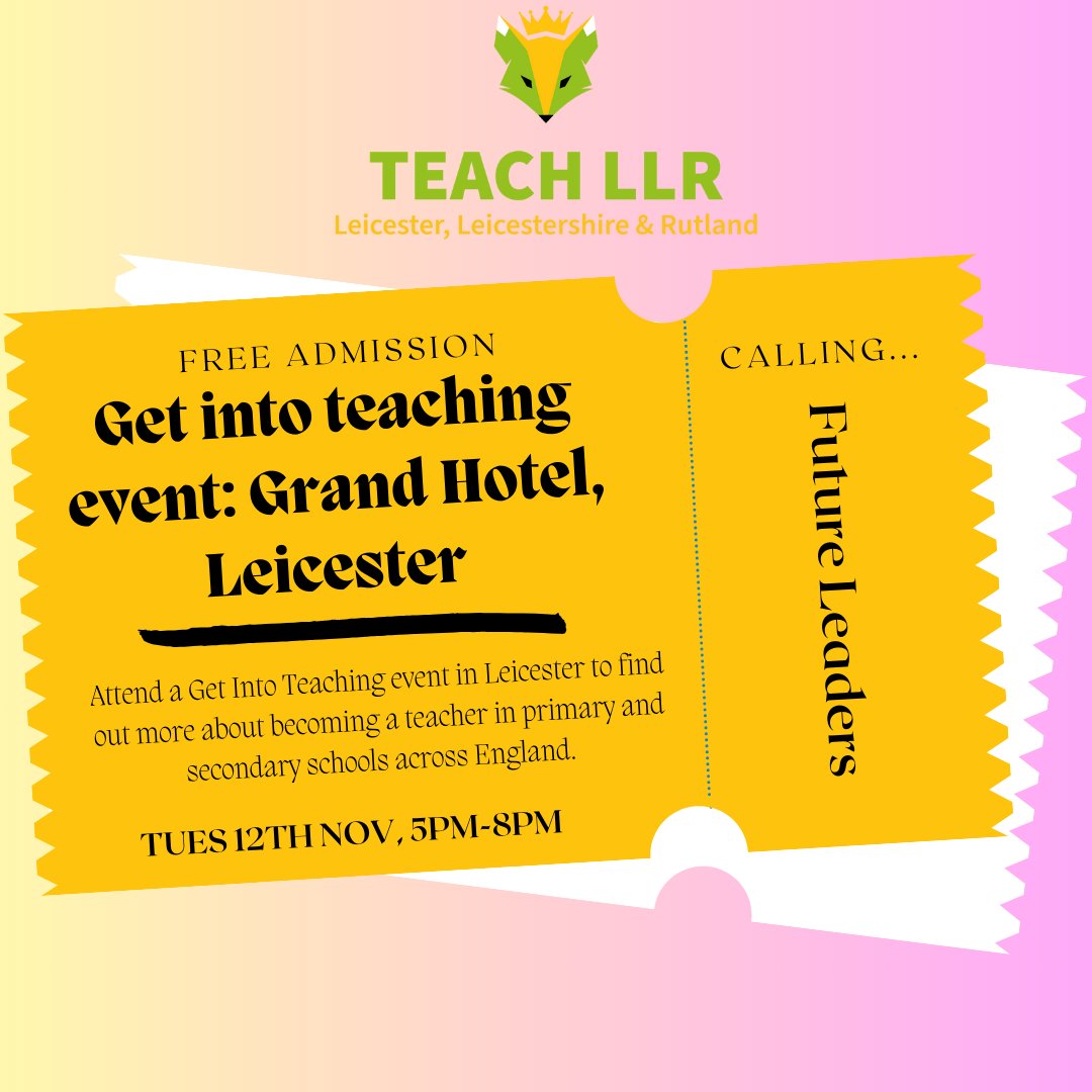 📚Are you a graduate at University and unsure what career move to make next? 
💻Are you a professional who wants to move into a meaningful career?
👀 Attend "A Get Into Teaching" event at The Grand Hotel Leicester on 12th November ⬇️lnkd.in/e3BqvYsp