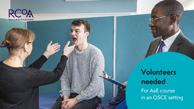 Royal College of Anaesthetists (@rcoanews) on Twitter photo Volunteers needed to take part in an AaE course to work with Anaesthetists in an OSCE setting.
🗓️12 - 13 November 2024
🏢 RCoA, London
Travel expenses, lunch & CPD certificate worth 2 points available - all grades welcome.
Email: events@rcoa.ac.uk. Volunteers needed to take part in an AaE course to work with Anaesthetists in an OSCE setting.
🗓️12 - 13 November 2024
🏢 RCoA, London
Travel expenses, lunch & CPD certificate worth 2 points available - all grades welcome.
Email: events@rcoa.ac.uk.