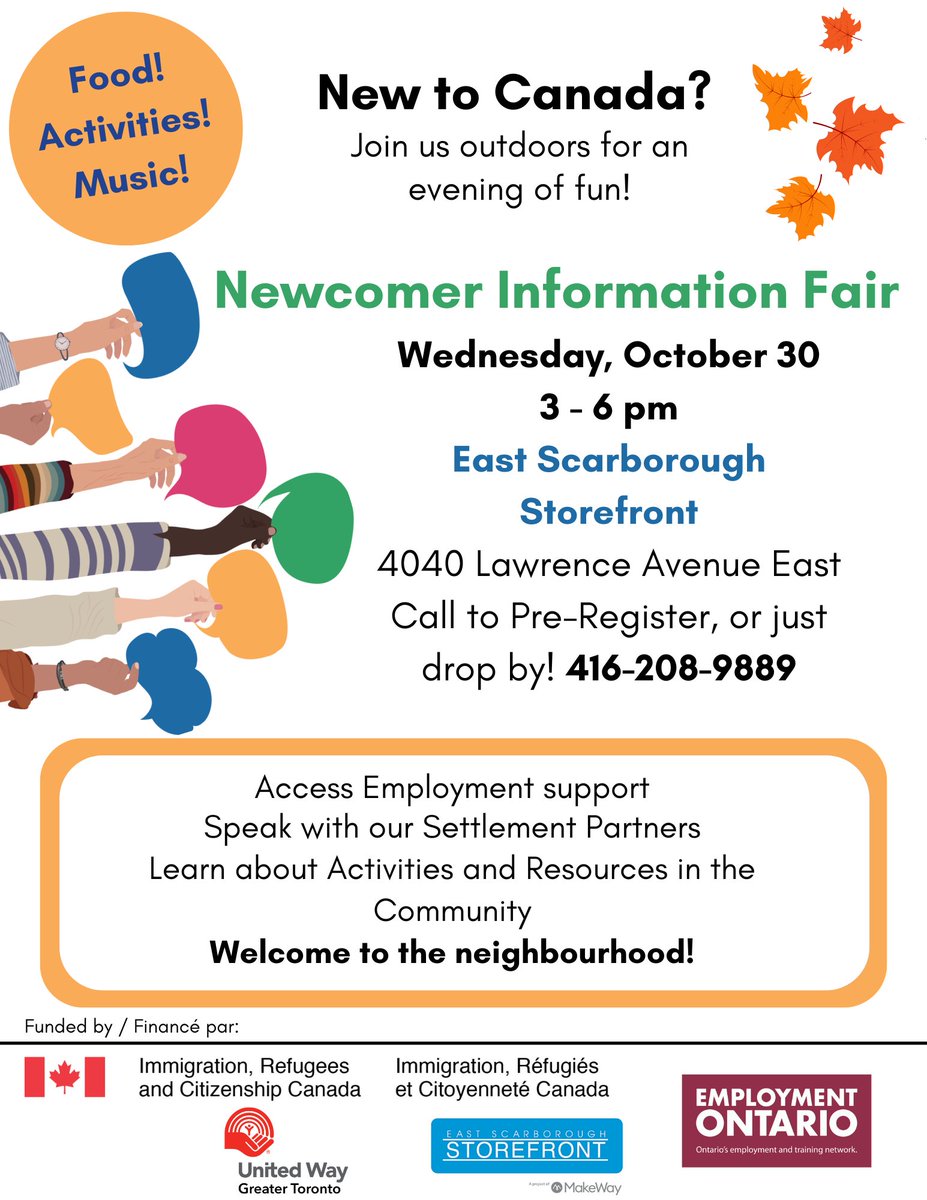 Happening tomorrow!
New to Canada? Join us for an exciting outdoor gathering! Enjoy some fun activities, discover amazing community resources, and connect with your neighbors. Don’t miss out on this chance to make new friends and feel at home!