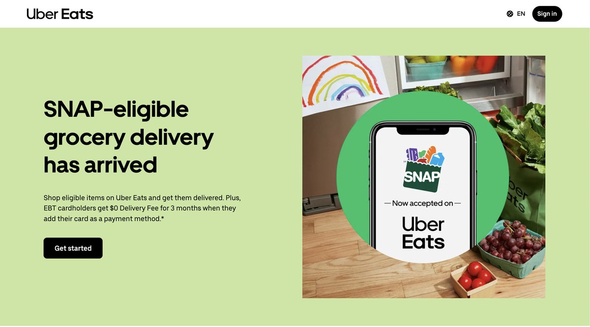 Ofek Lavian (@ofeklavian) on Twitter photo We’re making it official: EBT SNAP is now live on <a href="/UberEats/">Uber Eats</a>! Consumers can now use SNAP benefits at stores including <a href="/Albertsons/">Albertsons</a>, <a href="/Walgreens/">Walgreens</a>, <a href="/Safeway/">Safeway</a>, @Vons, and <a href="/jewelosco/">Jewel-Osco</a>.
As part of our commitment to expand food access, EBT cardholders will receive free delivery for 3 months We’re making it official: EBT SNAP is now live on <a href="/UberEats/">Uber Eats</a>! Consumers can now use SNAP benefits at stores including <a href="/Albertsons/">Albertsons</a>, <a href="/Walgreens/">Walgreens</a>, <a href="/Safeway/">Safeway</a>, @Vons, and <a href="/jewelosco/">Jewel-Osco</a>.
As part of our commitment to expand food access, EBT cardholders will receive free delivery for 3 months