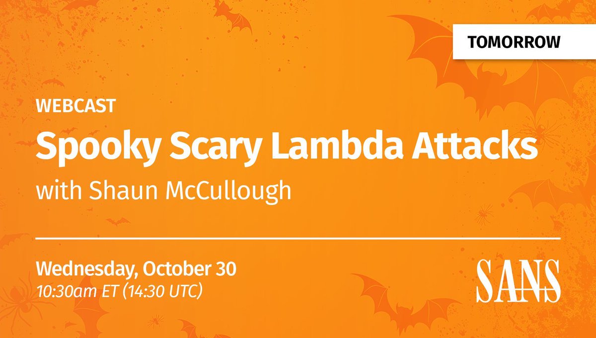 🌩️ Live Tomorrow!

Don't miss out on this chance to learn actionable strategies to keep your AWS Lambda deployments secure! 

@thecybergoof is LIVE tomorrow with this free, themed webcast.

👻 Register now: buff.ly/401Iykj 

#CloudSecurity #AWSLambda #HalloweenSpecial