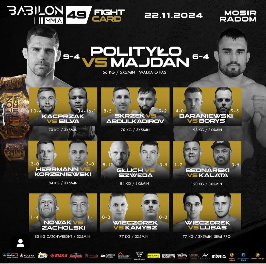 MMASPORTX's tweet photo. Pełna karta walk Babilon MMA 49 ‼️ Na jakie starcie czekasz najbardziej?
#mma #sport #walki #babilonmma #babilonmma48 #radom https://t.co/lnDgmOJRUU