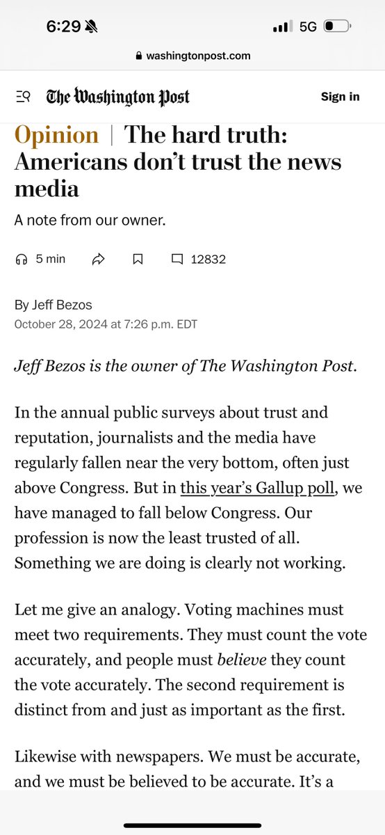 JanJekielek's tweet photo. “Most people believe the media is biased. Anyone who doesn't see this is paying scant attention to reality, and those who fight reality lose. Reality is an undefeated champion.”
—@JeffBezos on why he directed @washingtonpost to not endorse a presidential candidate, in full below: https://t.co/sabo4UsldK
