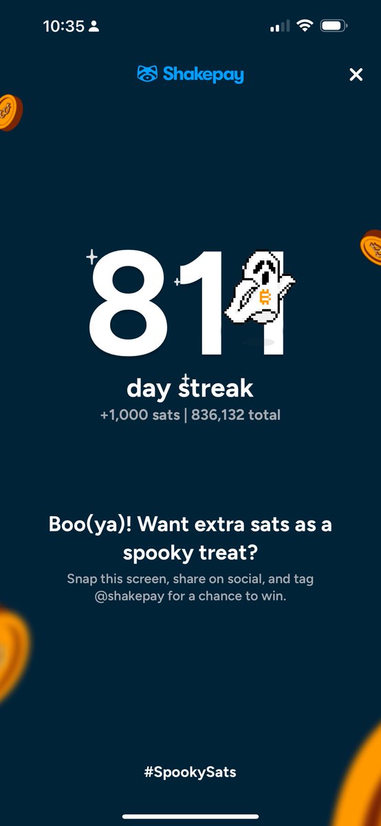 Boo(ya)! Gimme those extra sats! #Shakepay #ShakingSats #Club365 #Club730 #GoingFor1000 #Club1000 <a href="/shakepay/">Shakepay — Buy Bitcoin 🇨🇦</a>