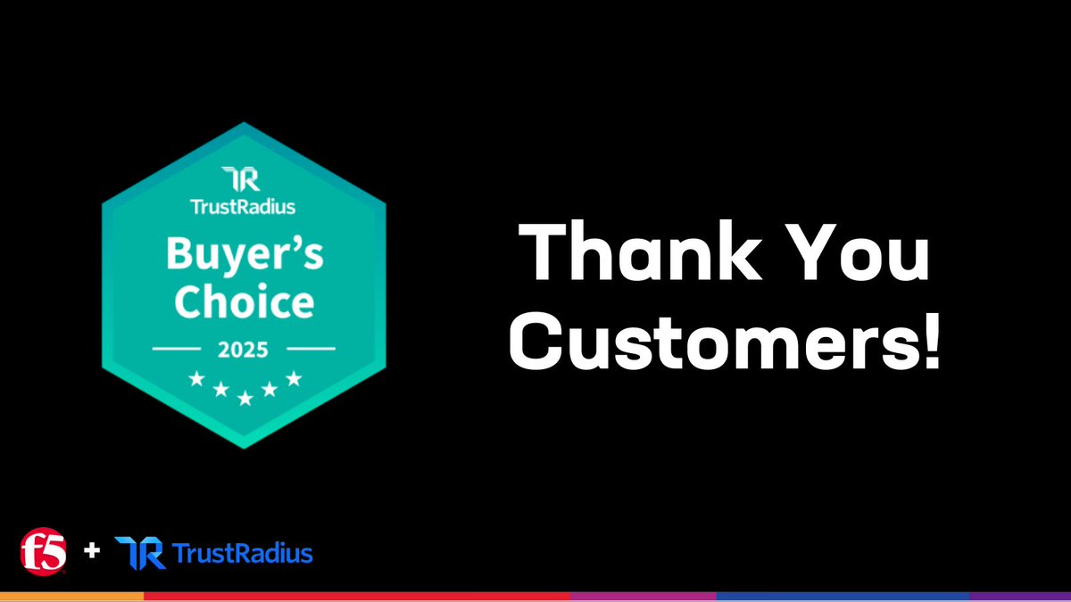 cody_green's tweet photo. F5 is proud to be recognized with not one, not two, but SIX @trustradius Buyer’s Choice awards! 🏆
Thank you to our customers for trusting @F5 to secure and deliver your digital experiences. #TechAwards #Cybersecurity #F5 https://t.co/NSlZ6e1KUM