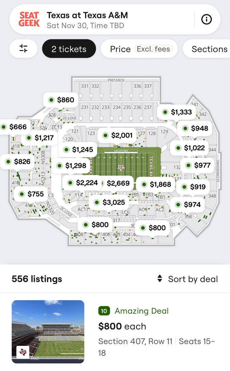 TXOutdoorDigest's tweet photo. Aggies-Longhorns tickets currently 😳 https://t.co/9CGRu2Abot