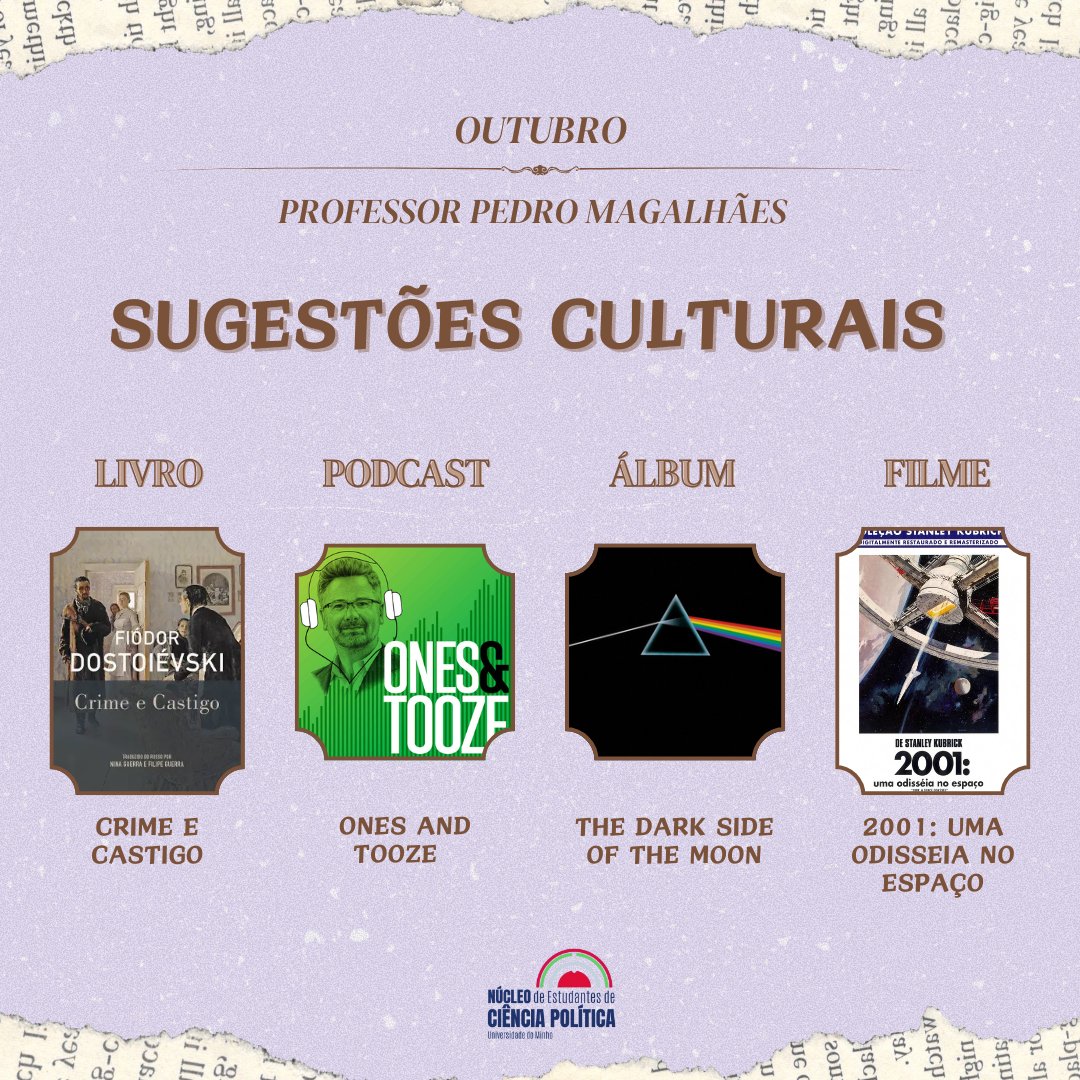 📖 Sugestões Culturais!

🗣️ Para o mês de Outubro, temos o prazer de partilhar as sugestões do Diretor de Curso, Professor Pedro Magalhães.